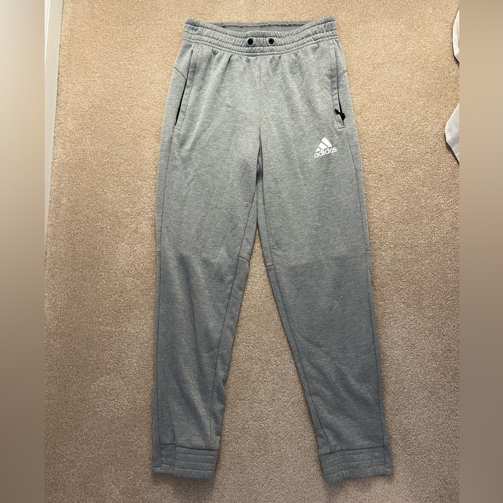 Adidas Light Gray Ankle Joggers Women's Size Small Zippered Pockets Athletic🩷
